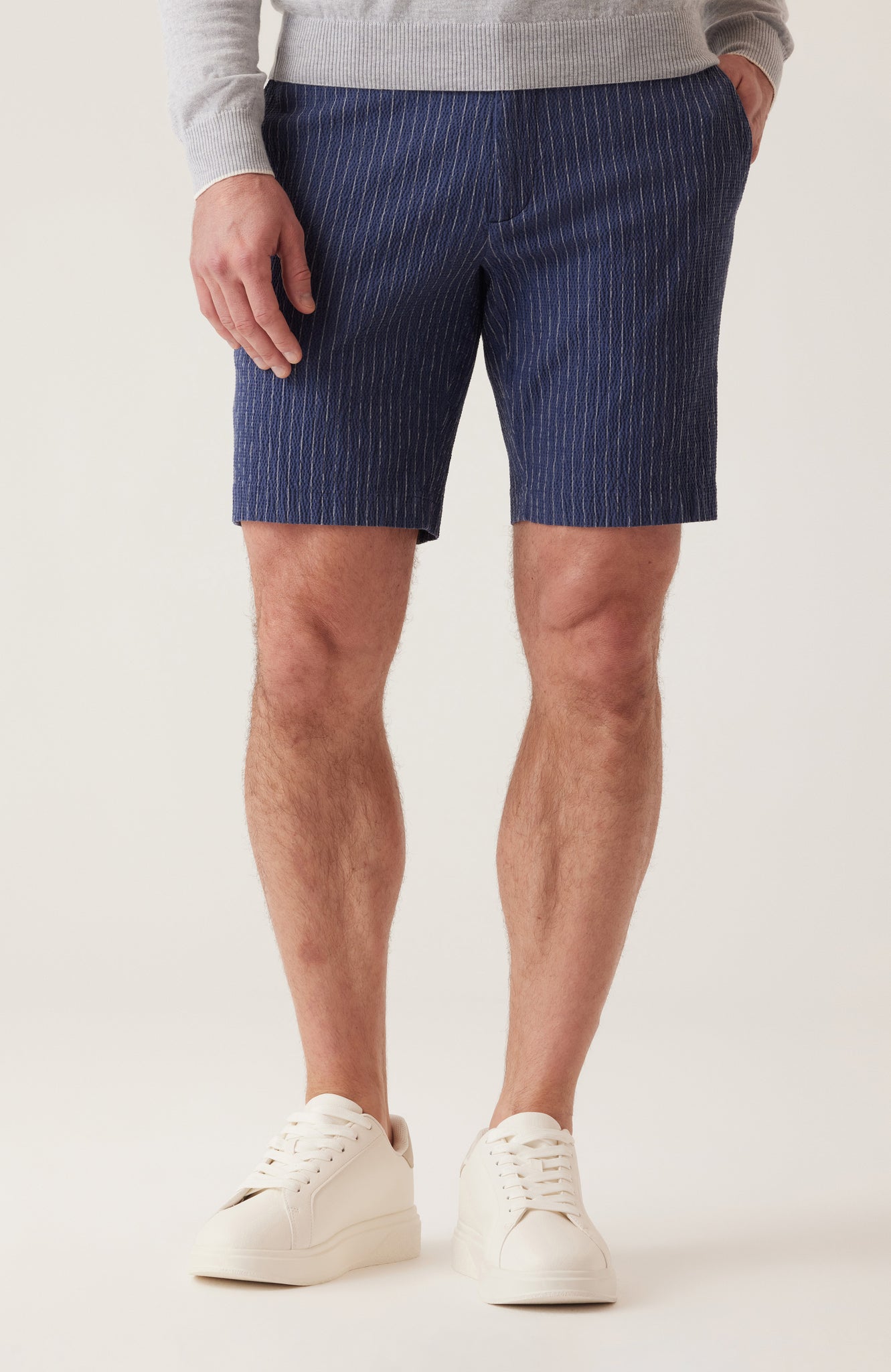 DEKE OASIS Bermuda Short Seersucker - Indigo Heather Pinstripe