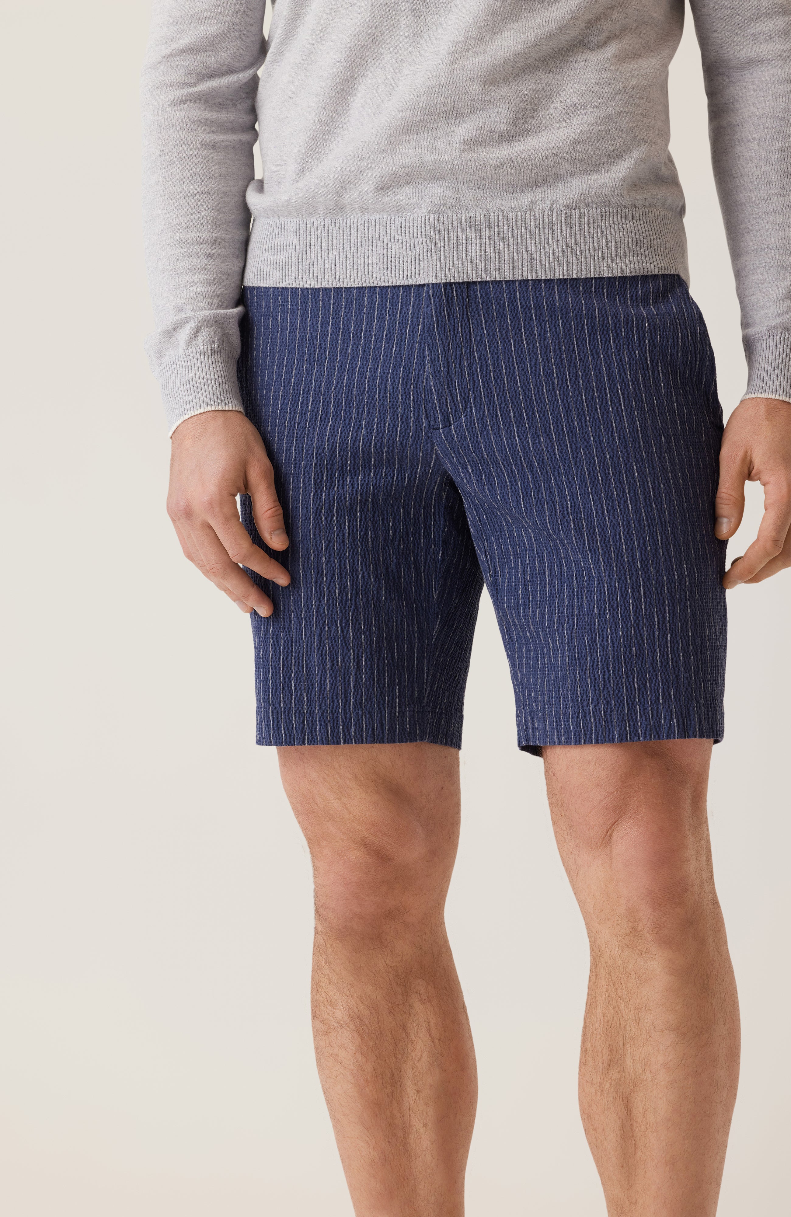 DEKE OASIS Bermuda Short Seersucker - Indigo Heather Pinstripe