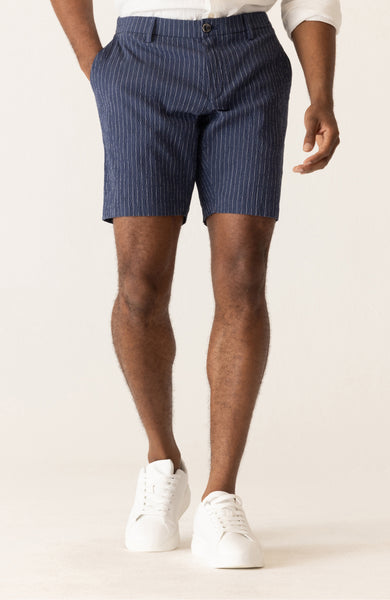 DEKE OASIS Bermuda Short in Supernatural Seersucker - Indigo/Natural Pinstripe