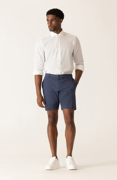 DEKE OASIS Bermuda Short in Supernatural Seersucker - Indigo/Natural Pinstripe