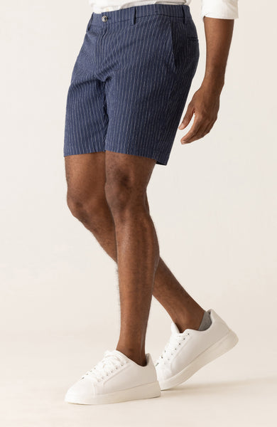 DEKE OASIS Bermuda Short in Supernatural Seersucker - Indigo/Natural Pinstripe