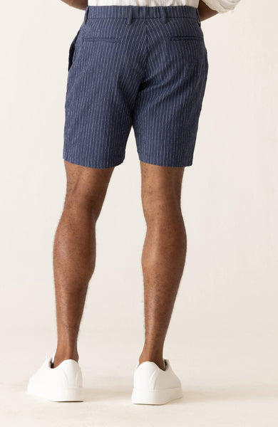 DEKE OASIS Bermuda Short in Supernatural Seersucker - Indigo/Natural Pinstripe