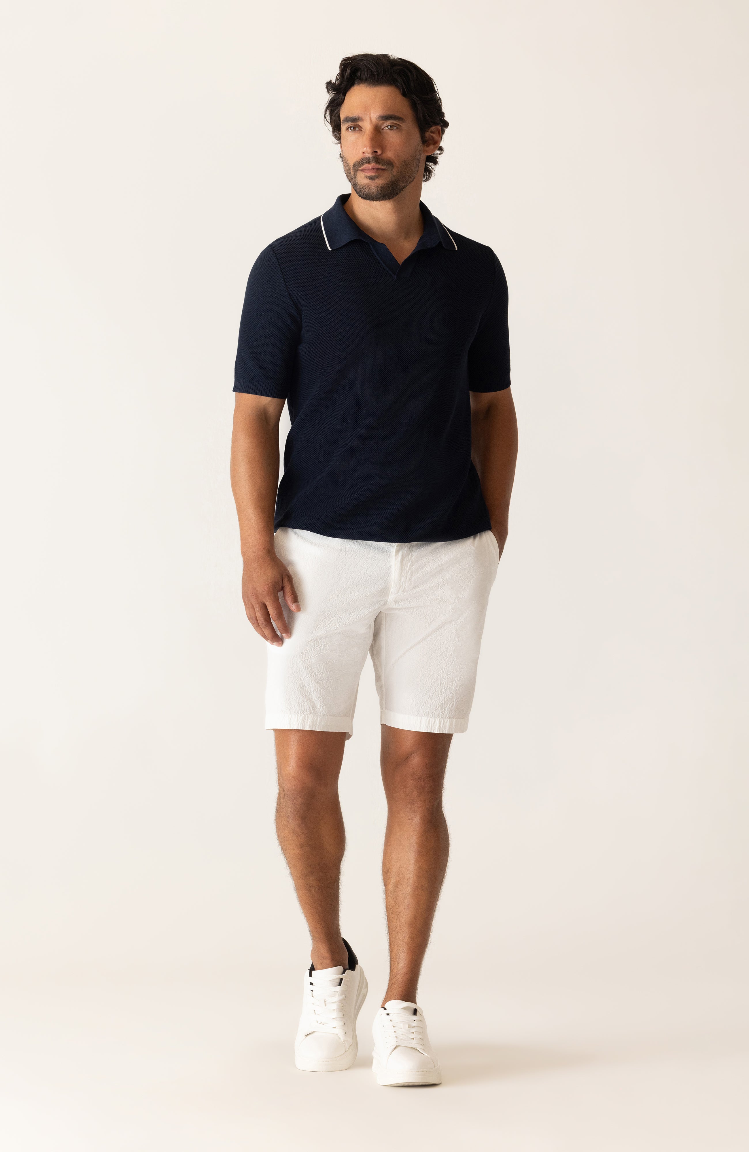 DEKE GALAXY Bermuda Short in Supernatural Seersucker - White