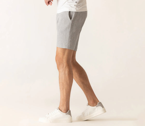 DEKE OASIS Bermuda Short in Supernatural Seersucker - Gray/Natural Pinstripe