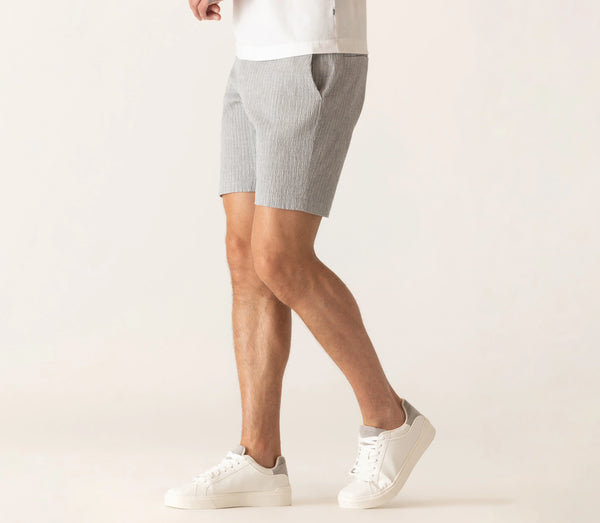 DEKE OASIS Bermuda Short in Supernatural Seersucker - Gray/Natural Pinstripe