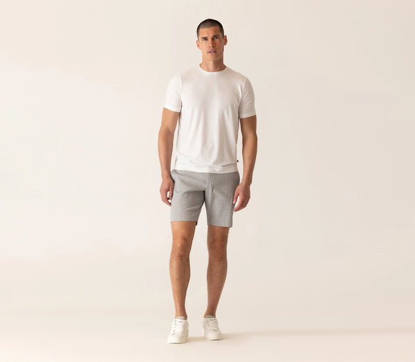 DEKE OASIS Bermuda Short in Supernatural Seersucker - Gray/Natural Pinstripe