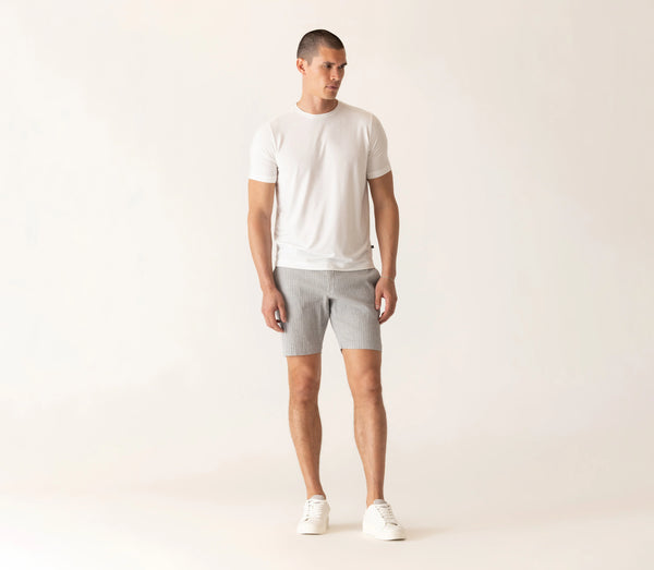 DEKE OASIS Bermuda Short in Supernatural Seersucker - Gray/Natural Pinstripe