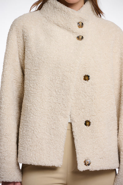 RINO & PELLE Denu Teddy Jacket with High Collar in Birch