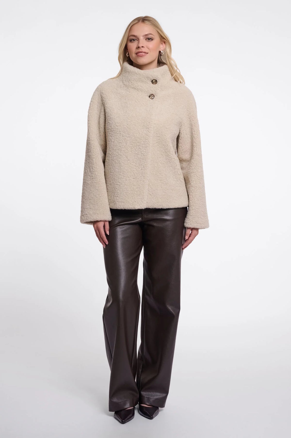 RINO & PELLE Denu Teddy Jacket with High Collar in Birch
