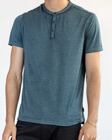 John Varvatos Duke S/S Henley Burnout Tee - Mediterranea