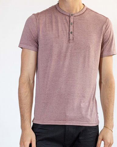 John Varvatos Duke S/S Henley Burnout Tee - Pink Sand