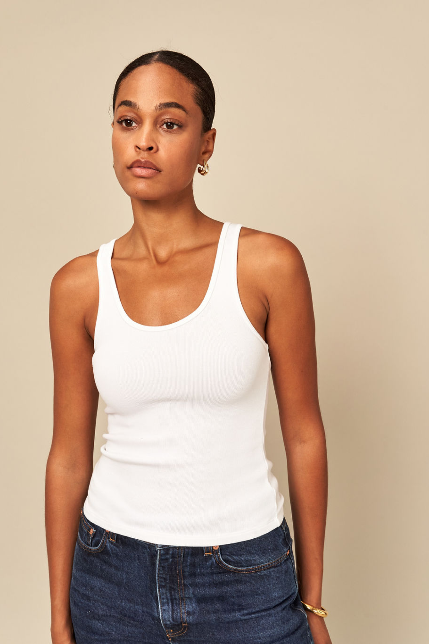 Wyeth Ella Heavy Rib Scoop Neck Tank Top in White