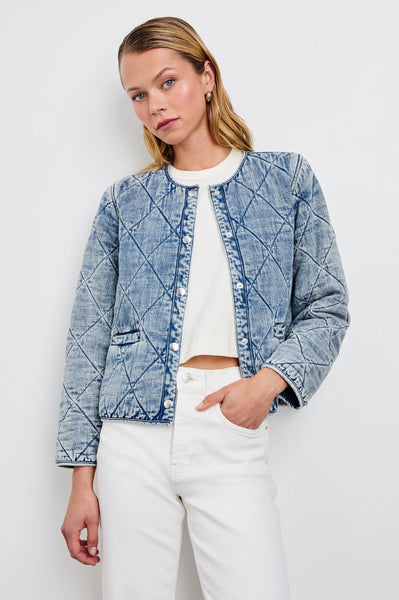 Rails Ency Quilted Tencel Denim Jacket in Mid Blue