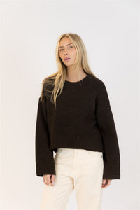 Lyla & Luxe Eva Luxe Crewneck Pullover in Chocolate