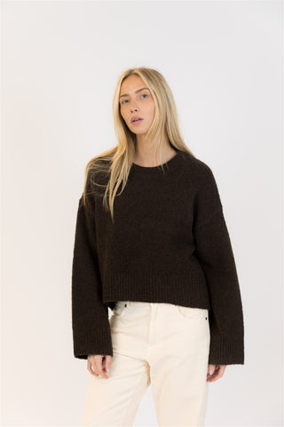 Lyla & Luxe Eva Luxe Crewneck Pullover in Chocolate