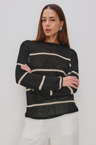 Rails Evangeline Sweater in Black Linen Stripe
