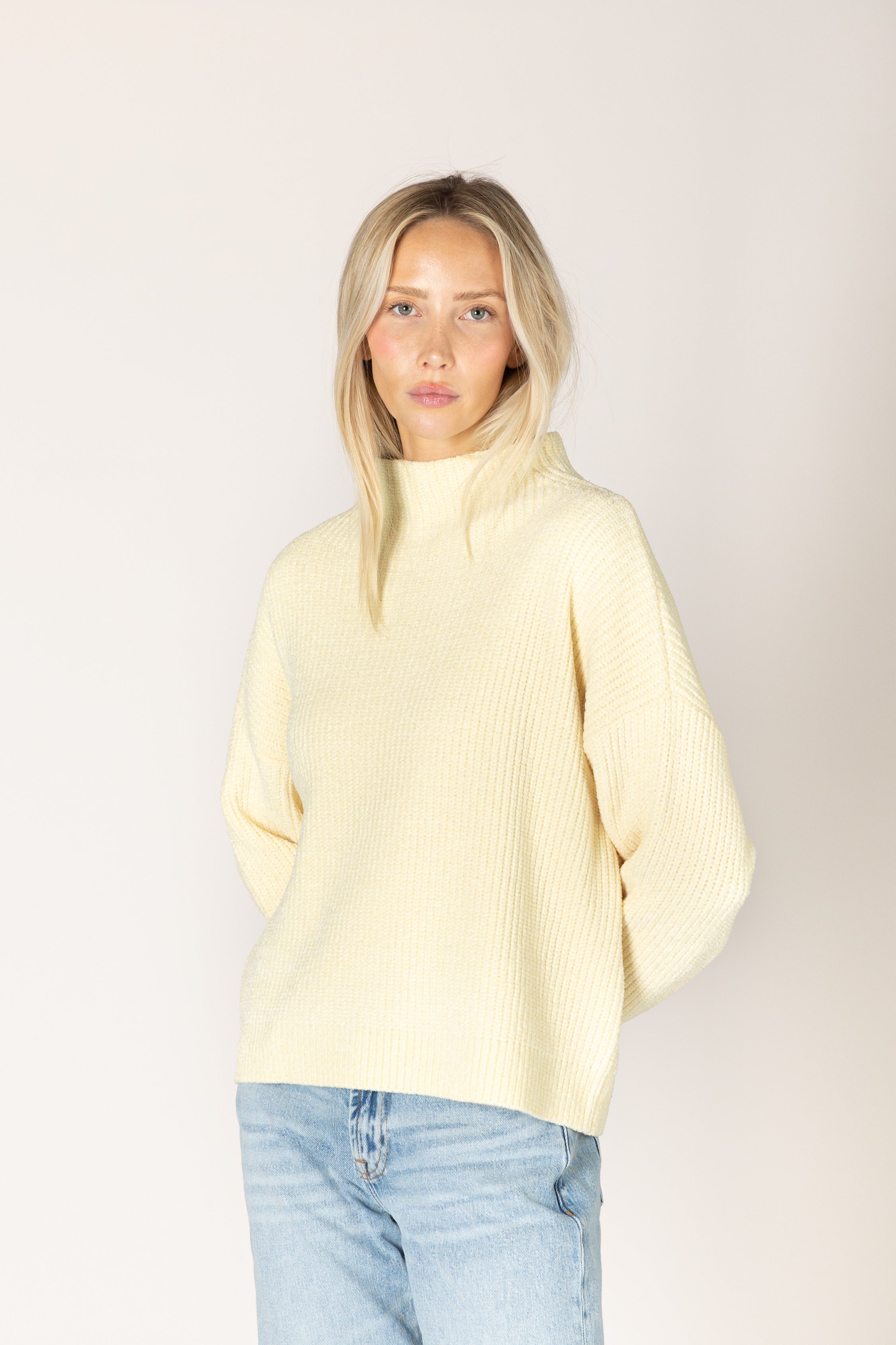 Lyla & Luxe Evolet Chenille Mock Rib Sweater in Buttercup