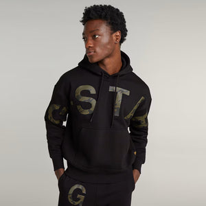 G-STAR EMBRO PRINT LOOSE HOODIE - Dark Black