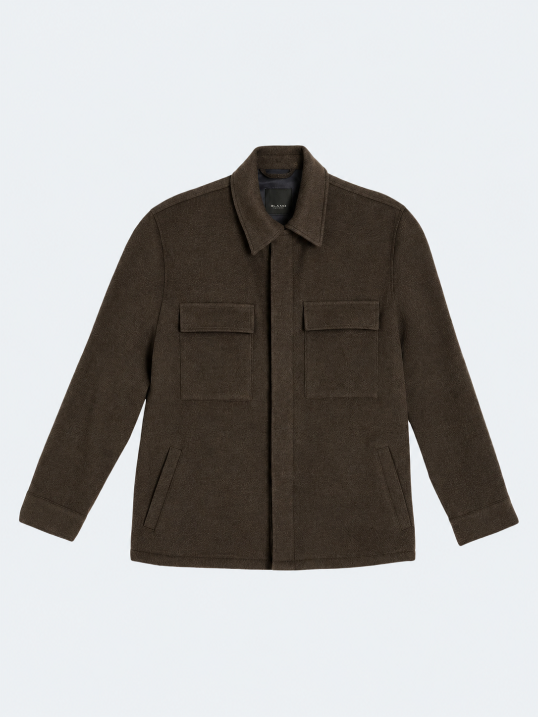 SAND Aiden Pocket Merino Wool Bonded Jersey Overshirt in Dark Brown
