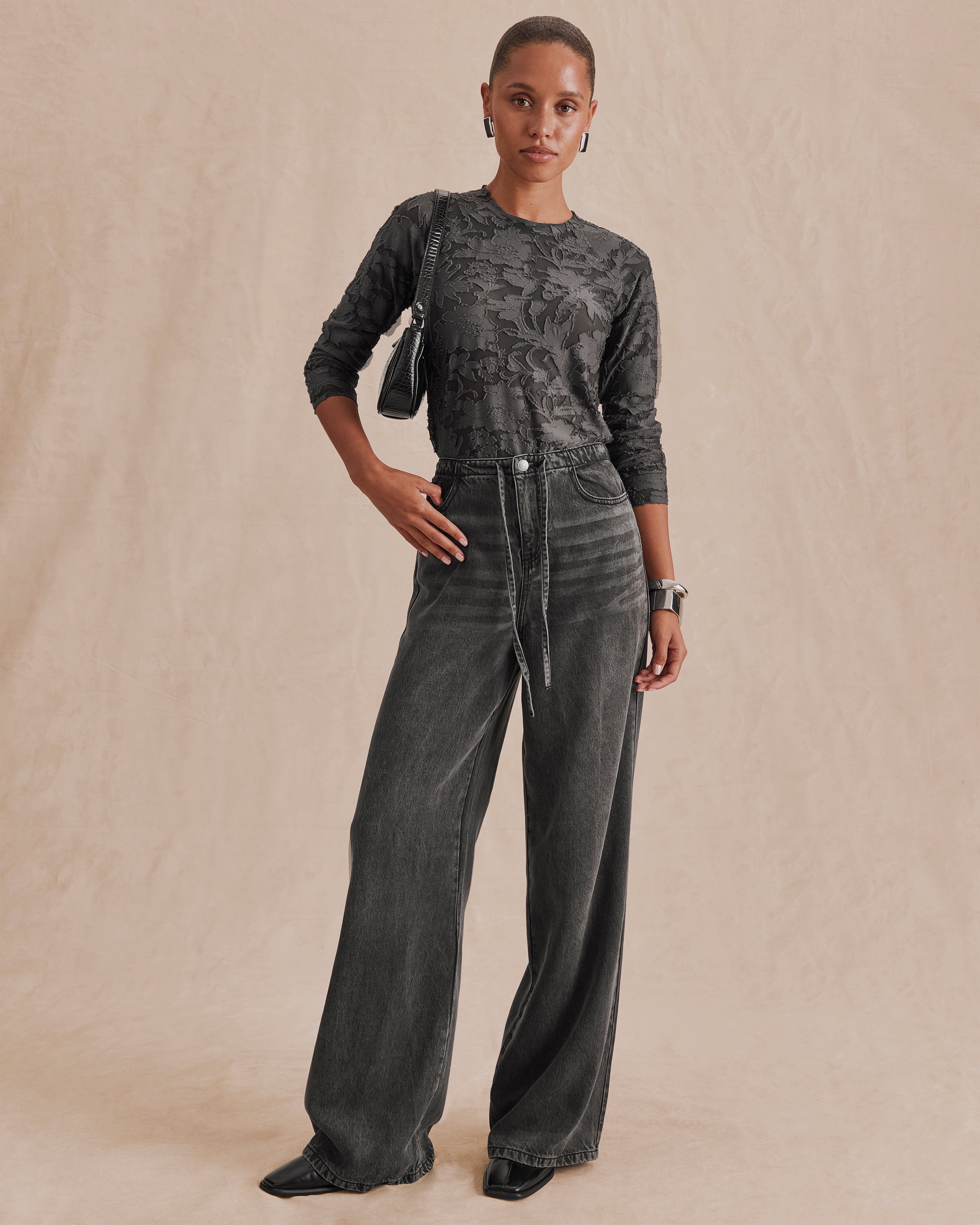 Splendid Cecelia Floral LS Tee in Charcoal