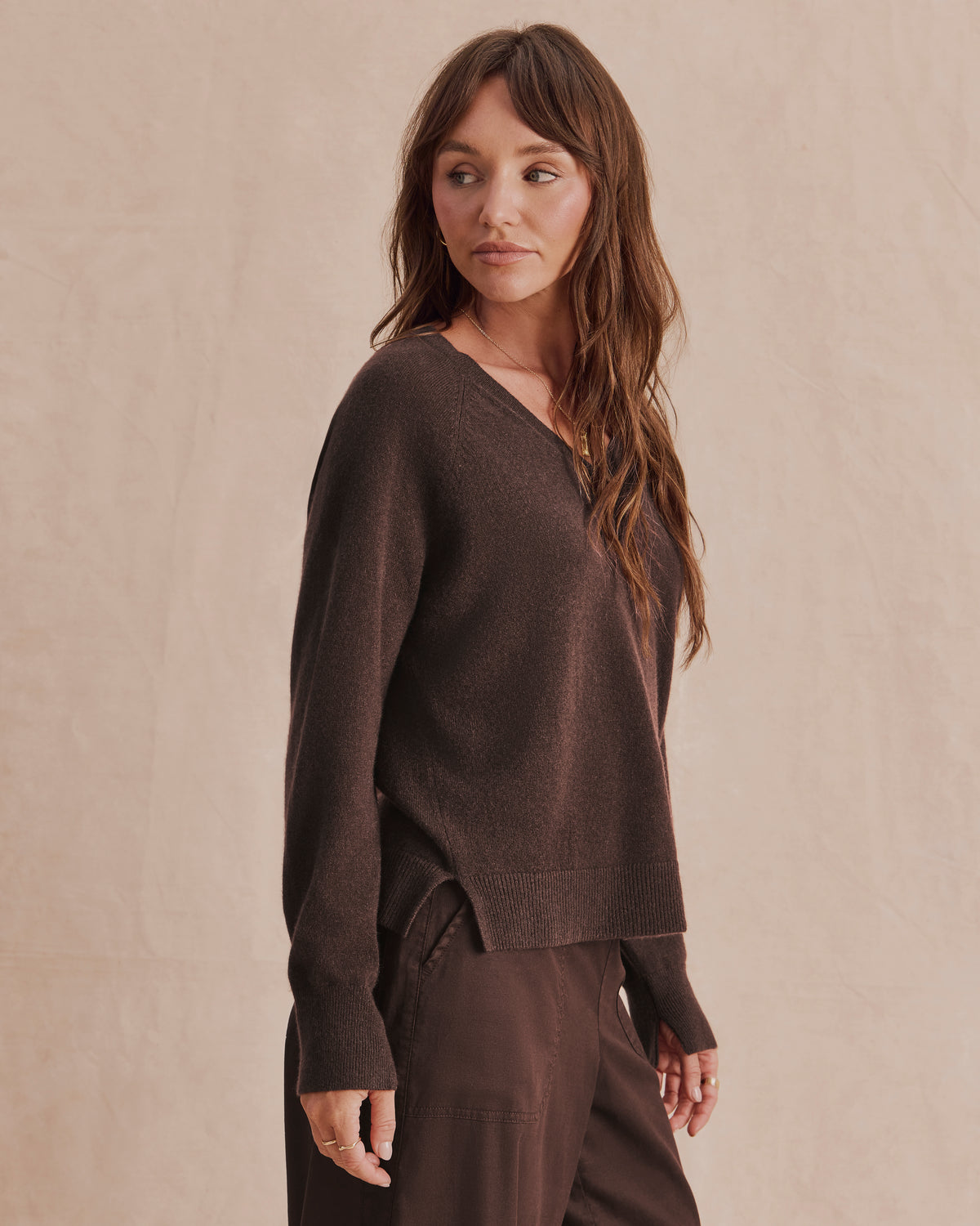 Splendid Tori Cashmere V Neck Sweater in Java