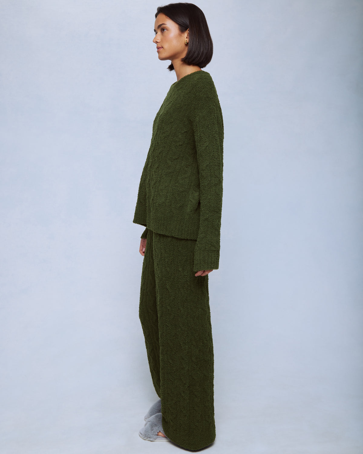 Splendid Cozy Fuzzy Cable Wide Leg Set in Pine