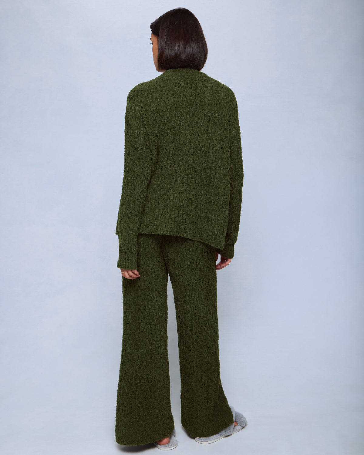 Splendid Cozy Fuzzy Cable Wide Leg Set in Pine