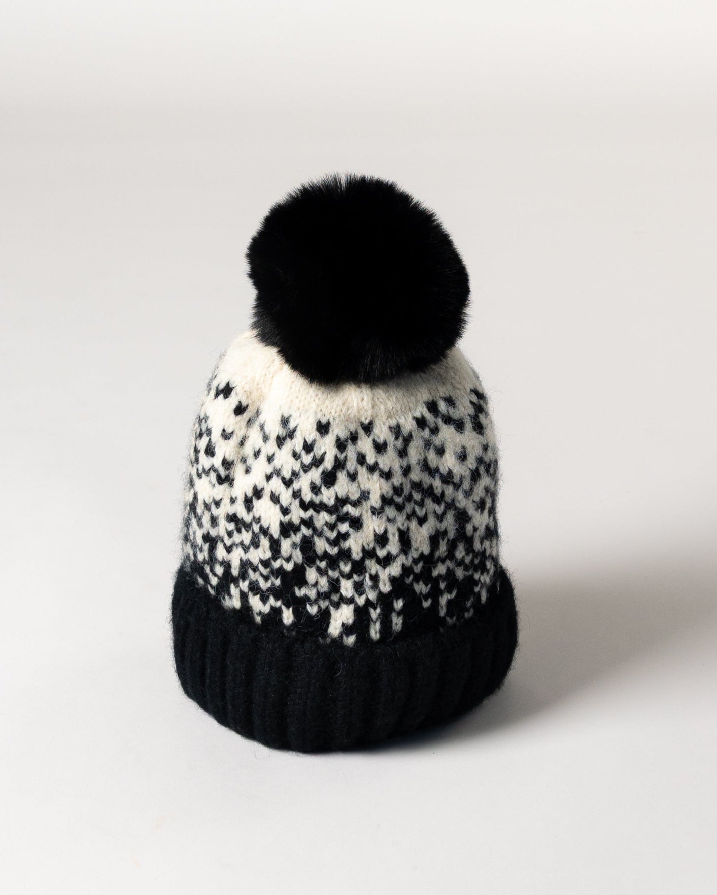 Lyla & Luxe Lined Faux Fur Pom Pom Hat in White/Black Fade
