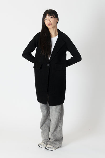 Lyla + Luxe Fiona One Button Long Fitted Coat Black