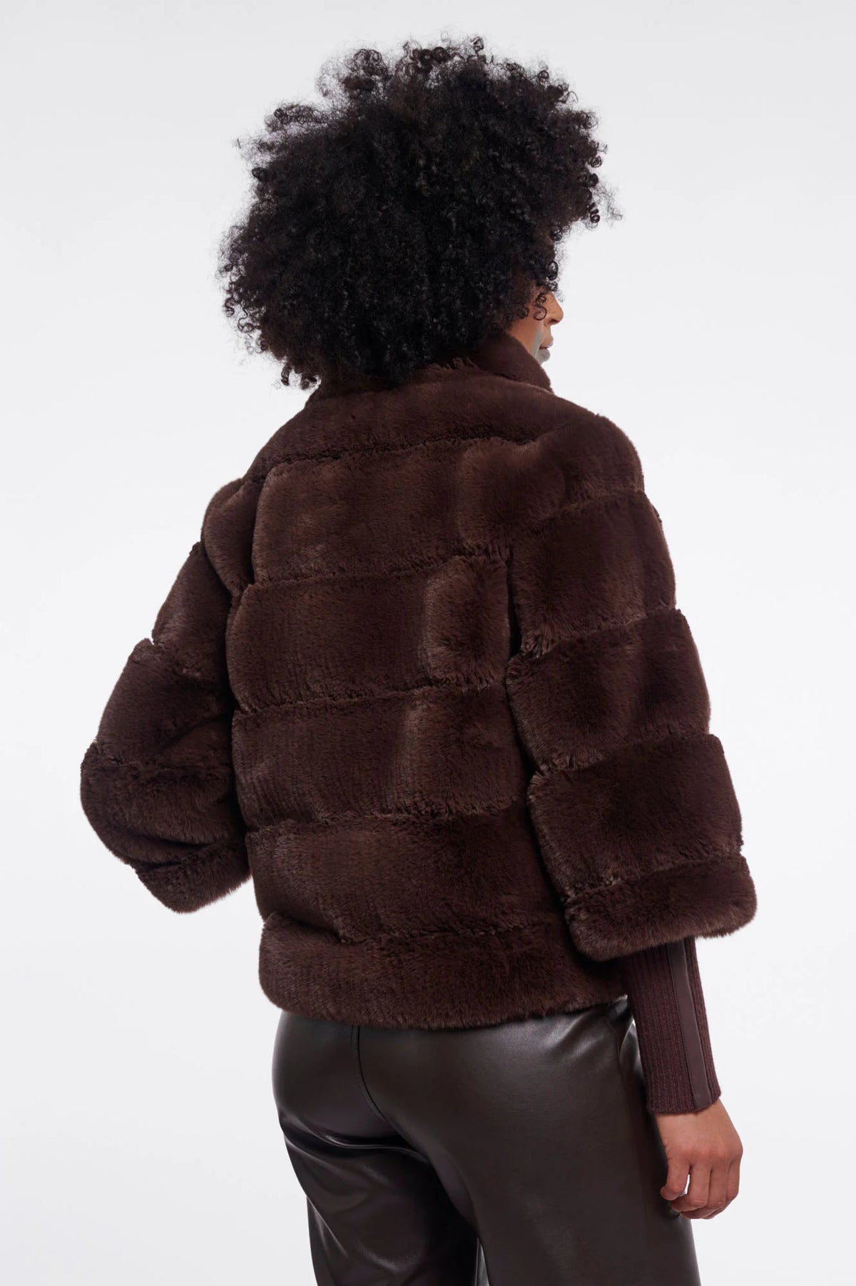RINO & PELLE Feline Faux Fur Jacket with Rib Cuffs in Coffee Roast