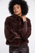 RINO & PELLE Feline Faux Fur Jacket with Rib Cuffs in Coffee Roast