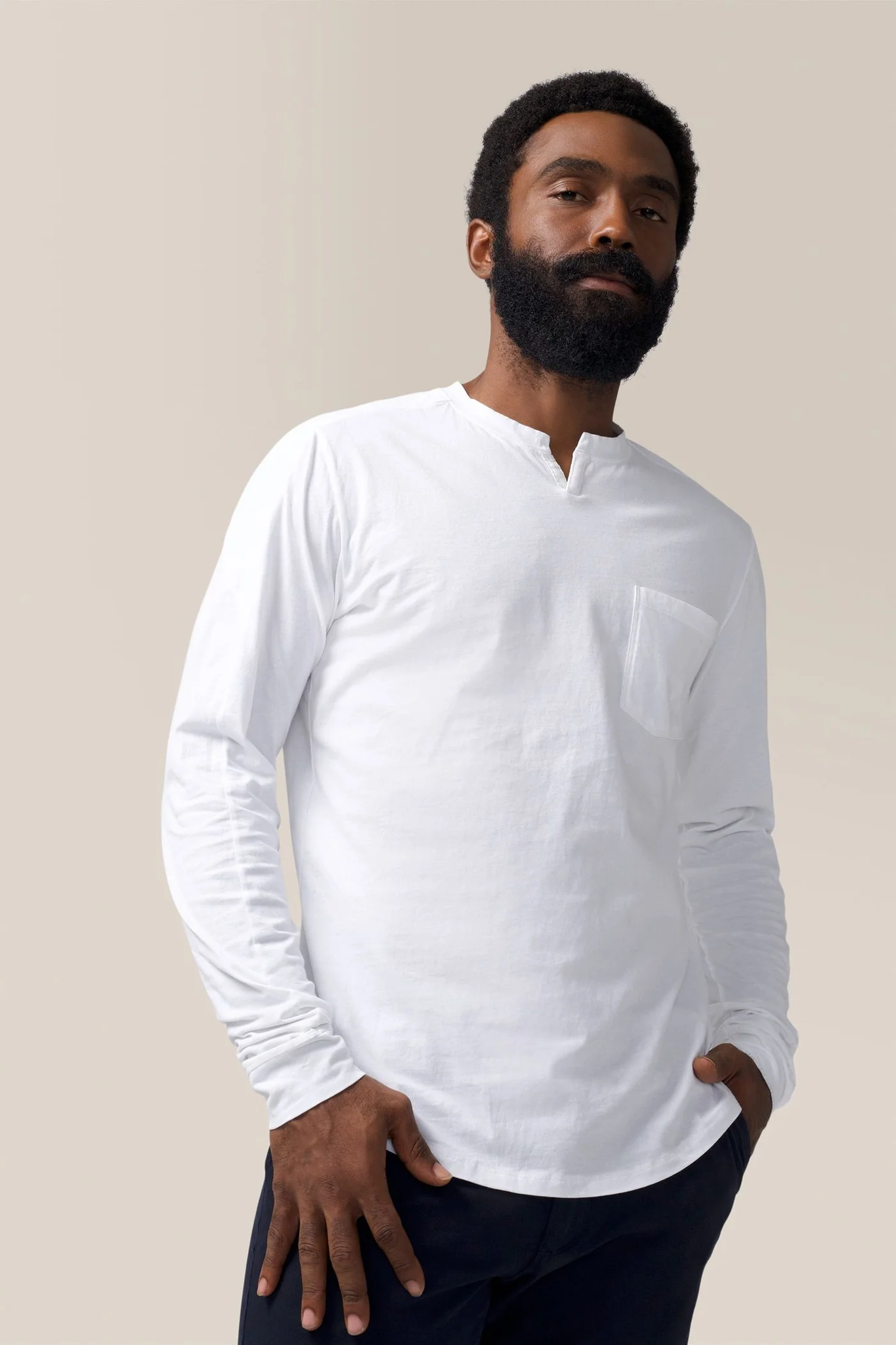 Good Man Brand Premium Cotton Jersey LS Victory V-Notch - White