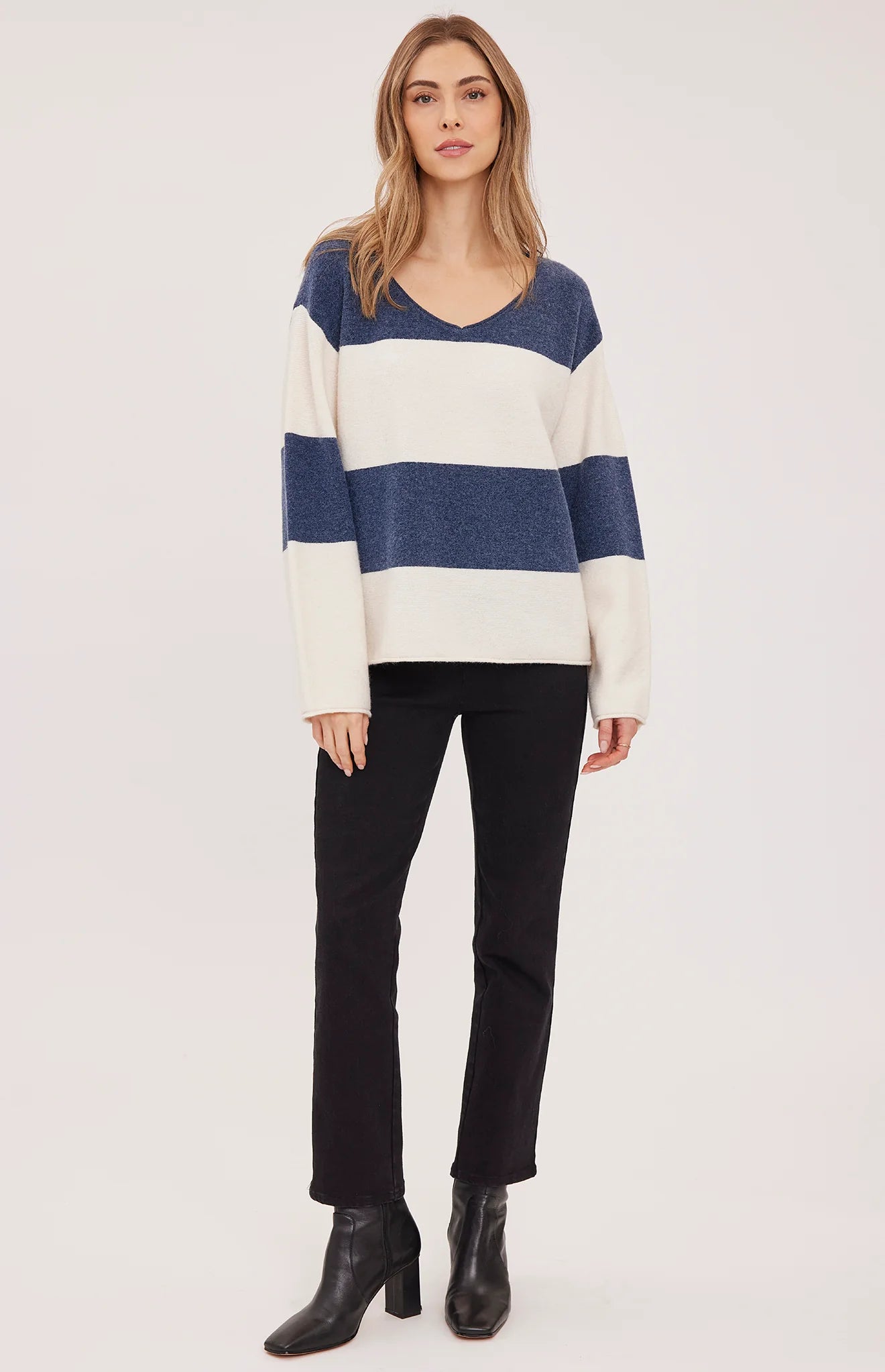 Gentle Fawn Annalise V-Neck Sweater in Navy Stripe