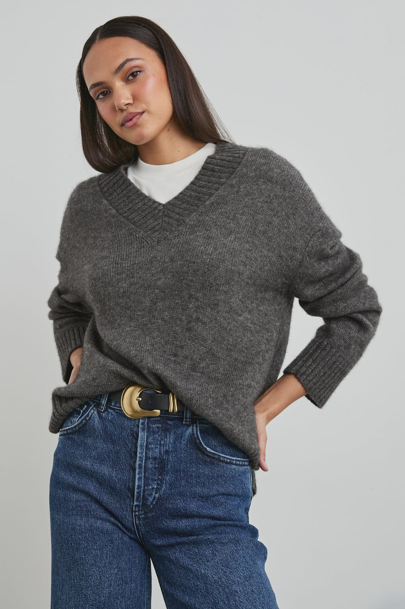 Rails Gisella V-Neck cashmere blend sweater in thunder