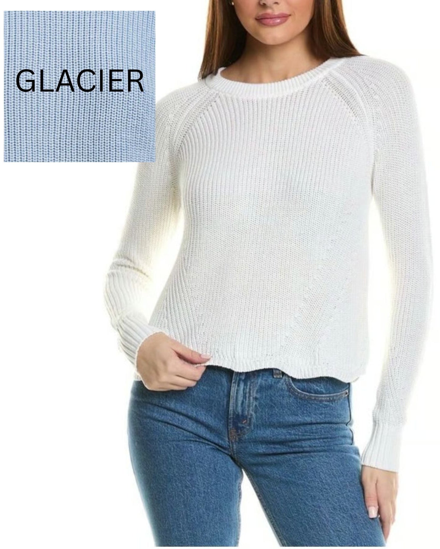 autumn cashmere scallop shaker sweater in glacier