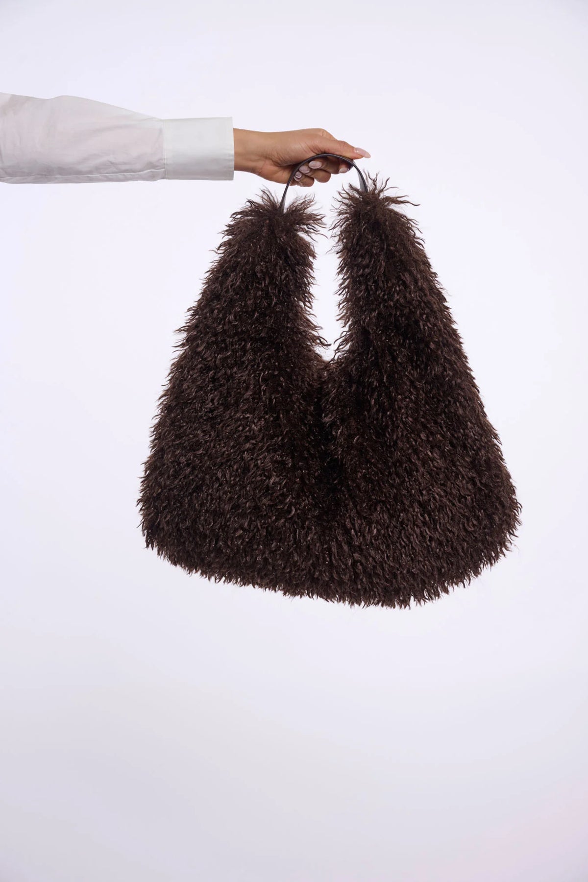 RINO & PELLE Gusta Faux Fur Shoulder Bag in Coffee Roast