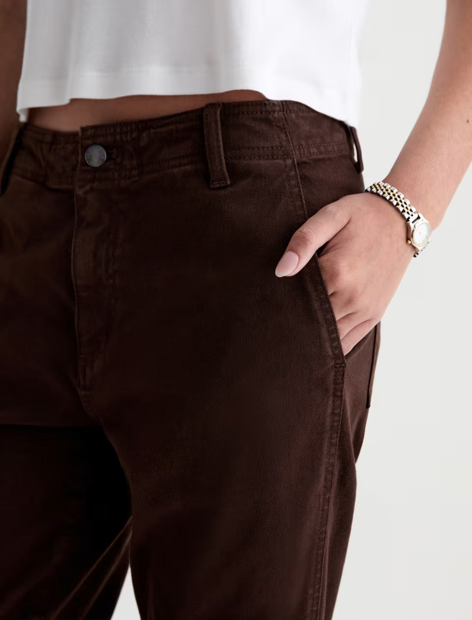 AG Brinley Mid-Rise Trouser Pant in Sulfur Wood Brown