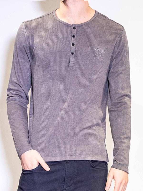 John Varvatos Ribbed Burnout Henley - Flat Grey