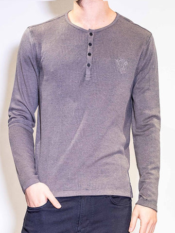 John Varvatos Ribbed Burnout Henley - Flat Grey