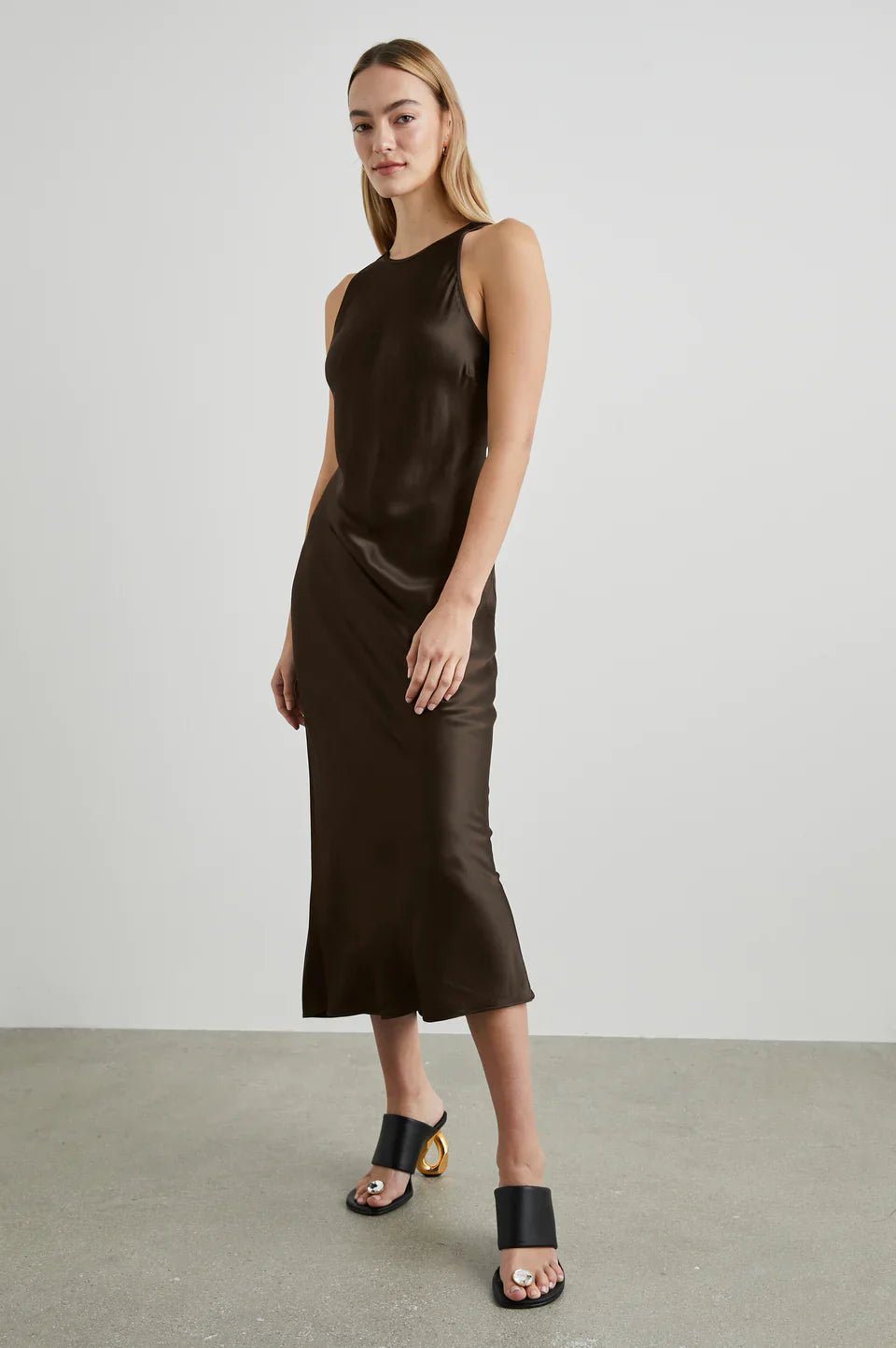 Rails Solene Satin Crepe Sleeveless Maxi Dress in Espresso