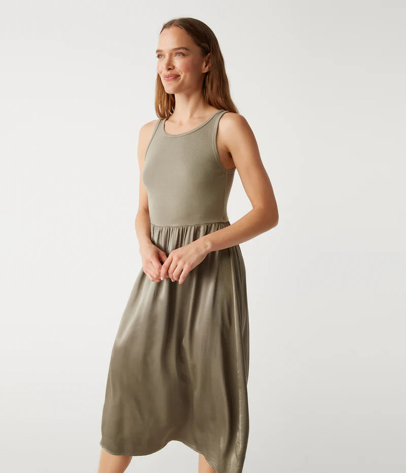 michael stars Bridgette mixed media tank dress in olive manhattan casuals