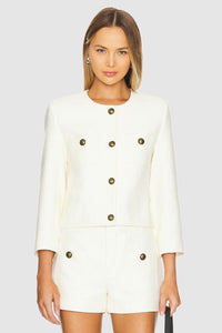 FRAME Collarless Button Front Jacket in Cream