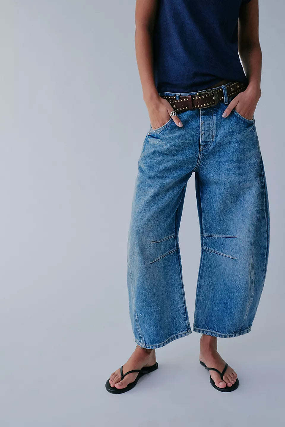 Free People Good Luck Mid Rise Barrel Jean in Ultra Light