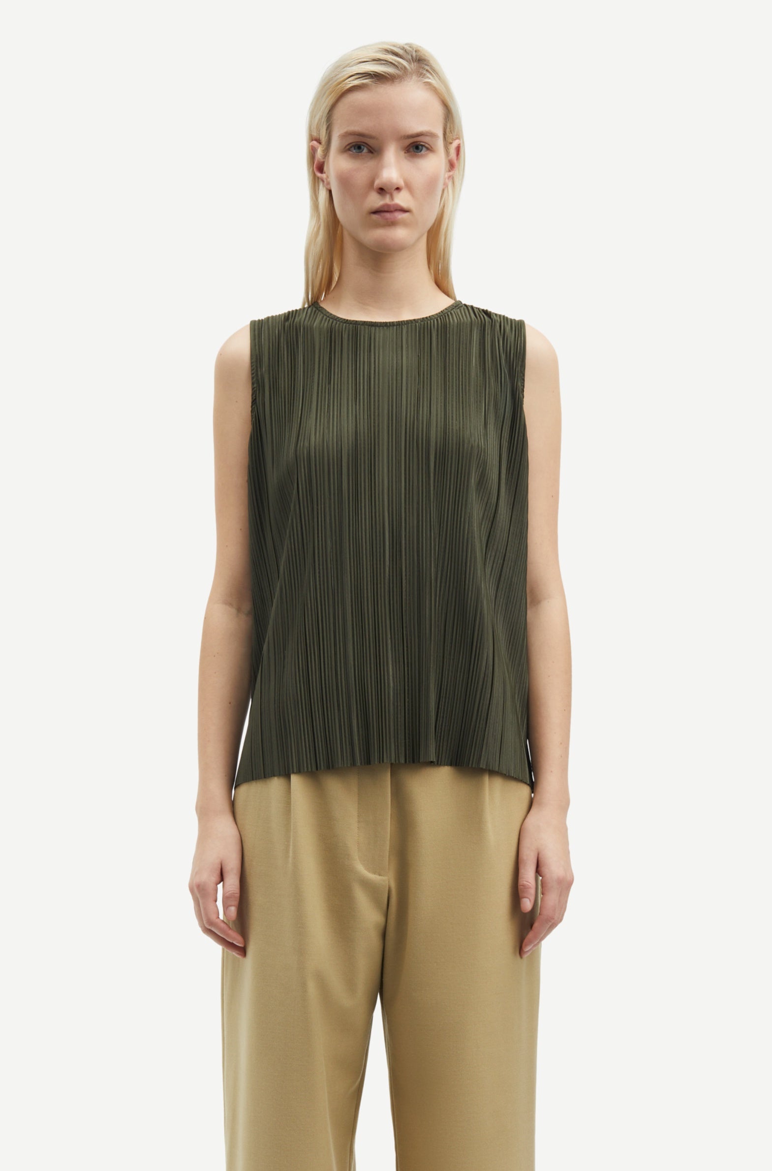 Samsoe Sauma O-N 10167 Plisse Sless Top Forest Night
