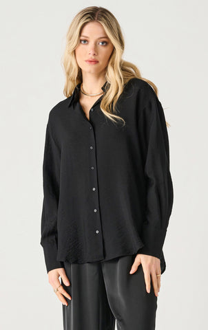 Black Tape Long Sleeve Flowy Satin Blouse in Black