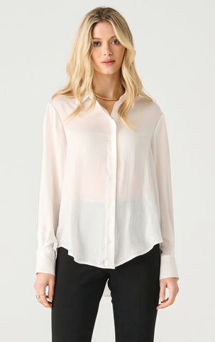 Black Tape Long Sleeve flowy Satin Blouse in White