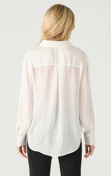 Black Tape Long Sleeve flowy Satin Blouse in White