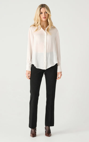 Black Tape Long Sleeve flowy Satin Blouse in White