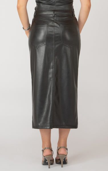 Black Tape Faux Leather Midi Skirt in Black