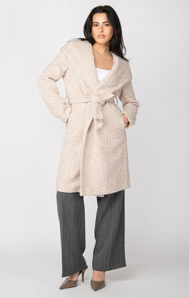 Black Tape Hooded Trench Sweater in Cream/Oat